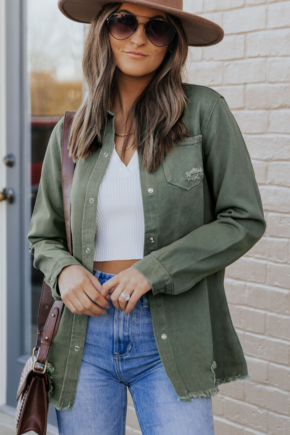 Green Ripped Denim Jacket Denim Jackets JT's Designer Fashion