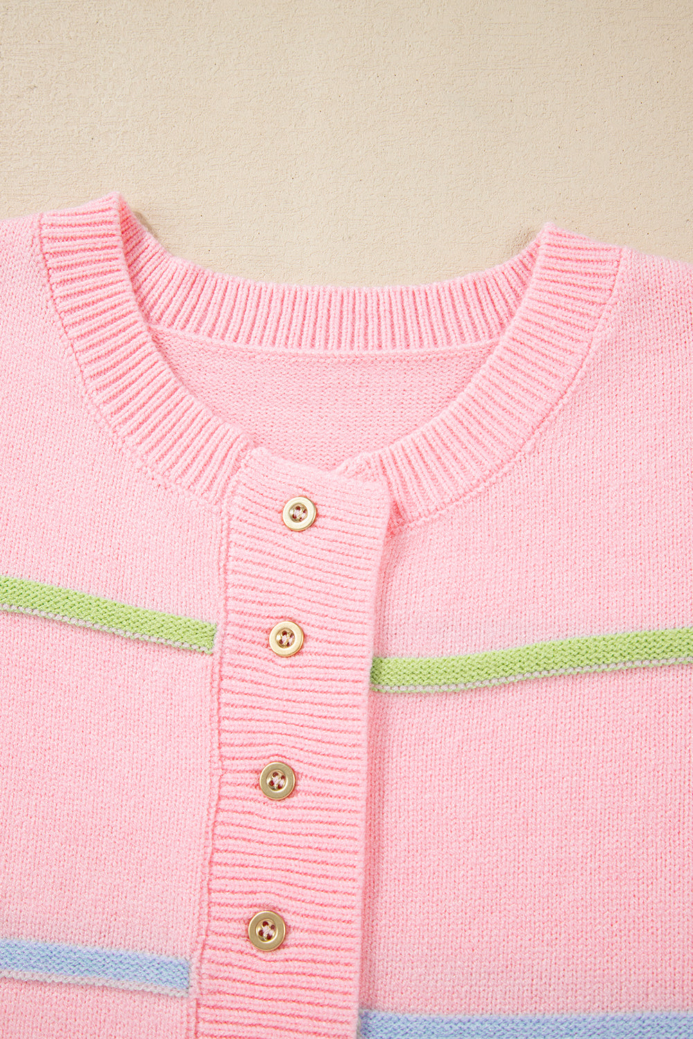 Pink Rainbow Stripes Drop Shoulder Baggy Henley Sweater Sweaters JT's Designer Fashion