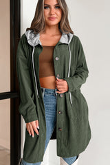 Jungle Green Oversized Corduroy Contrast Hooded Shacket Jackets JT's Designer Fashion