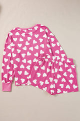 Pink Valentine Heart Shape Print Long Sleeve Top Shorts Lounge Set Short Sets JT's Designer Fashion