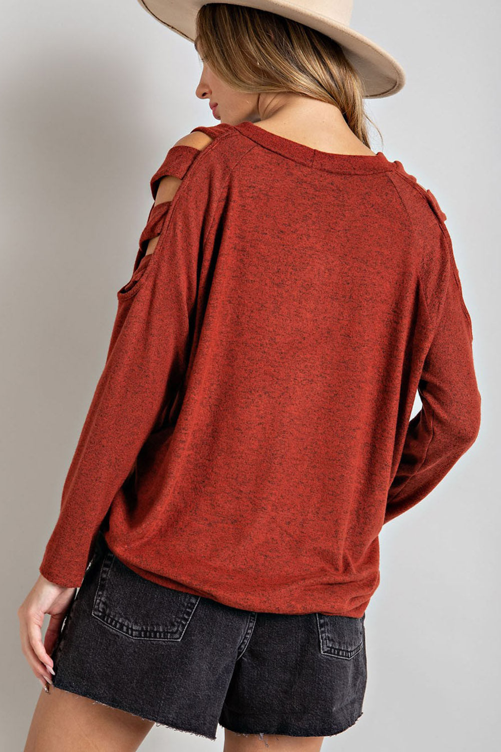 Orange Cutout Cold Shoulder Long Sleeve Top Long Sleeve Tops JT's Designer Fashion