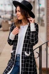Black Plaid Colorblock Edge Open Cardigan with Pocket Cardigans JT's Designer Fashion