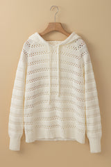 White Pointelle Knit Raglan Sleeve Hooded Sweater Sweaters JT's Designer Fashion