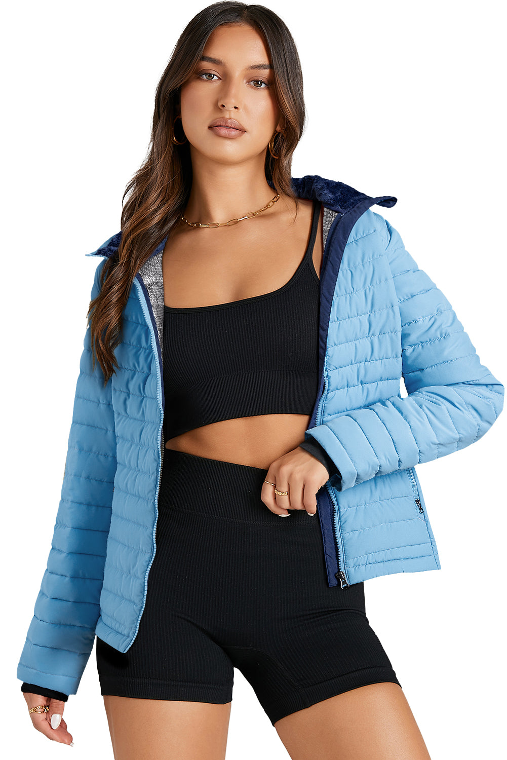 Myosotis Solid Color Quilted Zip-up Puffer Jacket Jackets JT's Designer Fashion