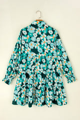 Green Floral Tiered Long Puff Sleeve Shirt Dress Floral Dresses JT's Designer Fashion
