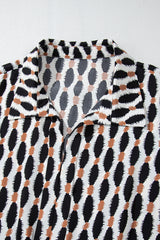 Apricot Geometric Print Collared V Neck Plus Size Mini Dress Plus Size Mini Dresses JT's Designer Fashion