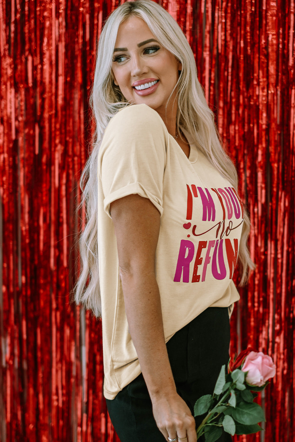 Khaki I'm Yours No Refunds Crew Neck Graphic Tee Graphic Tees JT's Designer Fashion