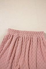 Blossom Checkered Textured Long Sleeve Top and Shorts Set Short Sets JT's Designer Fashion