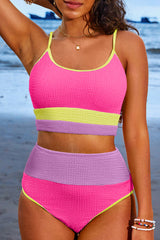 Rose Red Color Block High Waisted Sexy Bikini Set High Waisted Swimsuit JT's Designer Fashion