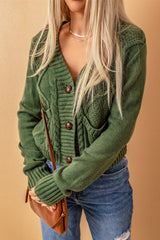 Green Front Pockets Buttons Textured Cardigan Sweaters & Cardigans JT's Designer Fashion