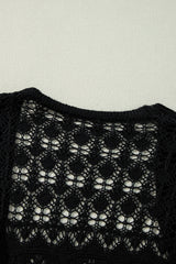 Black Crochet Hollow Out Open Front Cardigan Cardigans JT's Designer Fashion