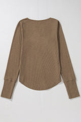 Chestnut Anglaise Broider Ribbed Long Sleeve Top Long Sleeve Tops JT's Designer Fashion