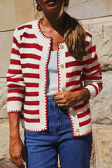 Red Stripe Chic Golden Button Cardigan Sweater Cardigans JT's Designer Fashion