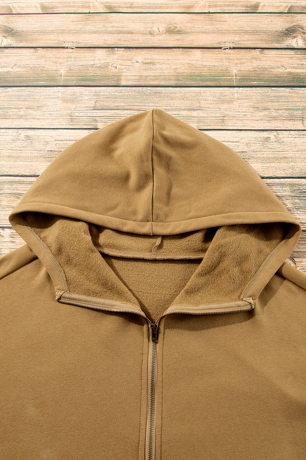 Brown Fleece Lined Half Zipper Kangaroo Pockets Loose Hoodie Sweatshirts & Hoodies JT's Designer Fashion