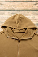 Brown Fleece Lined Half Zipper Kangaroo Pockets Loose Hoodie Sweatshirts & Hoodies JT's Designer Fashion