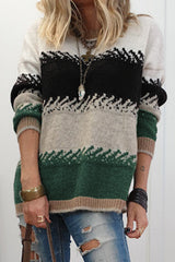 Black Stylish Color Block Pattern Drop Shoulder Sweater Sweaters JT's Designer Fashion