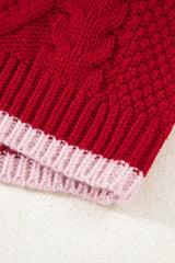 Racing Red Color Contrast Edge Cable Knit Buttoned Cardigan Cardigans JT's Designer Fashion