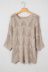 Parchment Hollow Out Knit 7/8 Sleeve Casual Sweater Sweaters JT's Designer Fashion