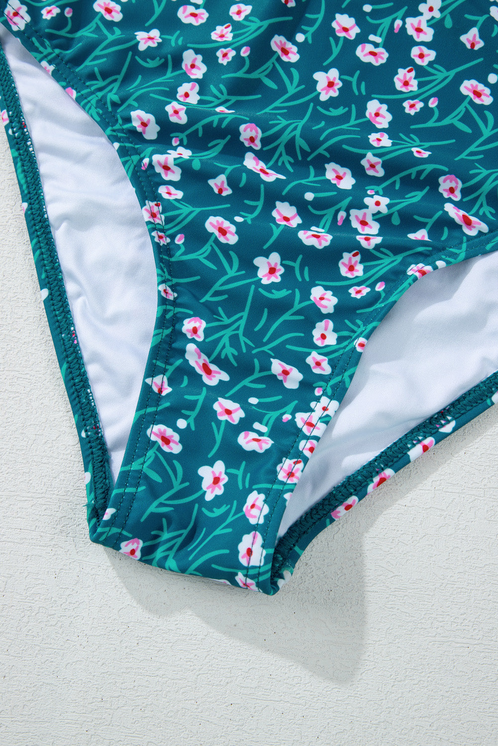 Blue Floral Print Smocked Cute Bikini Set Bikinis JT's Designer Fashion