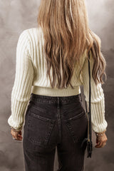 White Cable Knit Cropped Sweater Sweaters JT's Designer Fashion