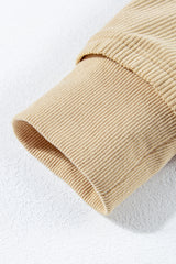 Simply Taupe Solid Ribbed Knit Buttoned Drop Shoulder Oversized Hoodie Sweatshirts & Hoodies JT's Designer Fashion