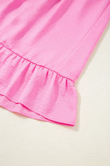 Pink Smocked Neck Knot Back Frilly Tiered Sleeveless Mini Dress Mini Dresses JT's Designer Fashion