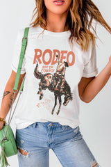 White RODEO Cowboy Graphic Crewneck T Shirt Graphic Tees JT's Designer Fashion