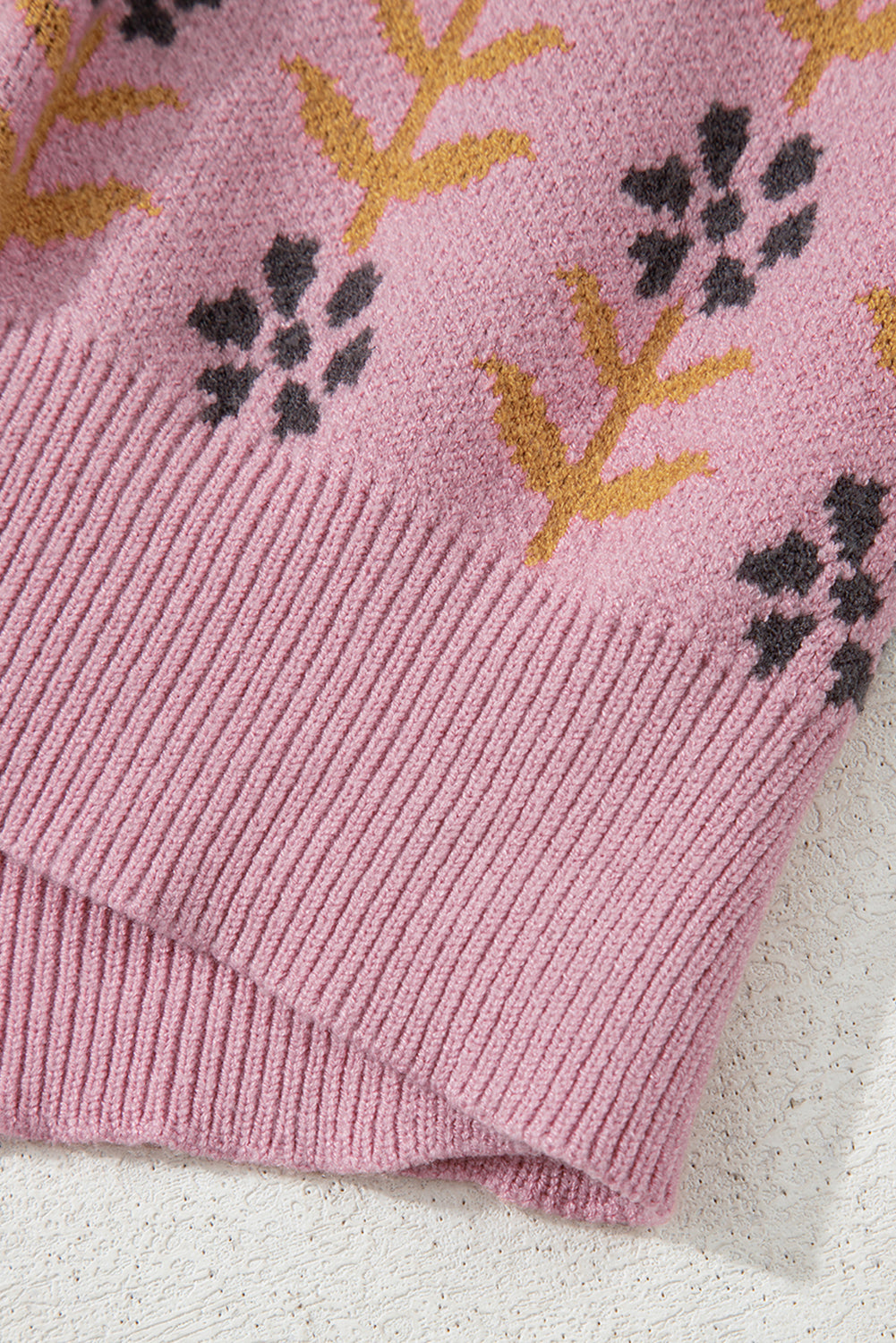 Pink Floral Button Down Ribbed Banded Cardigan Sweater Cardigans JT's Designer Fashion