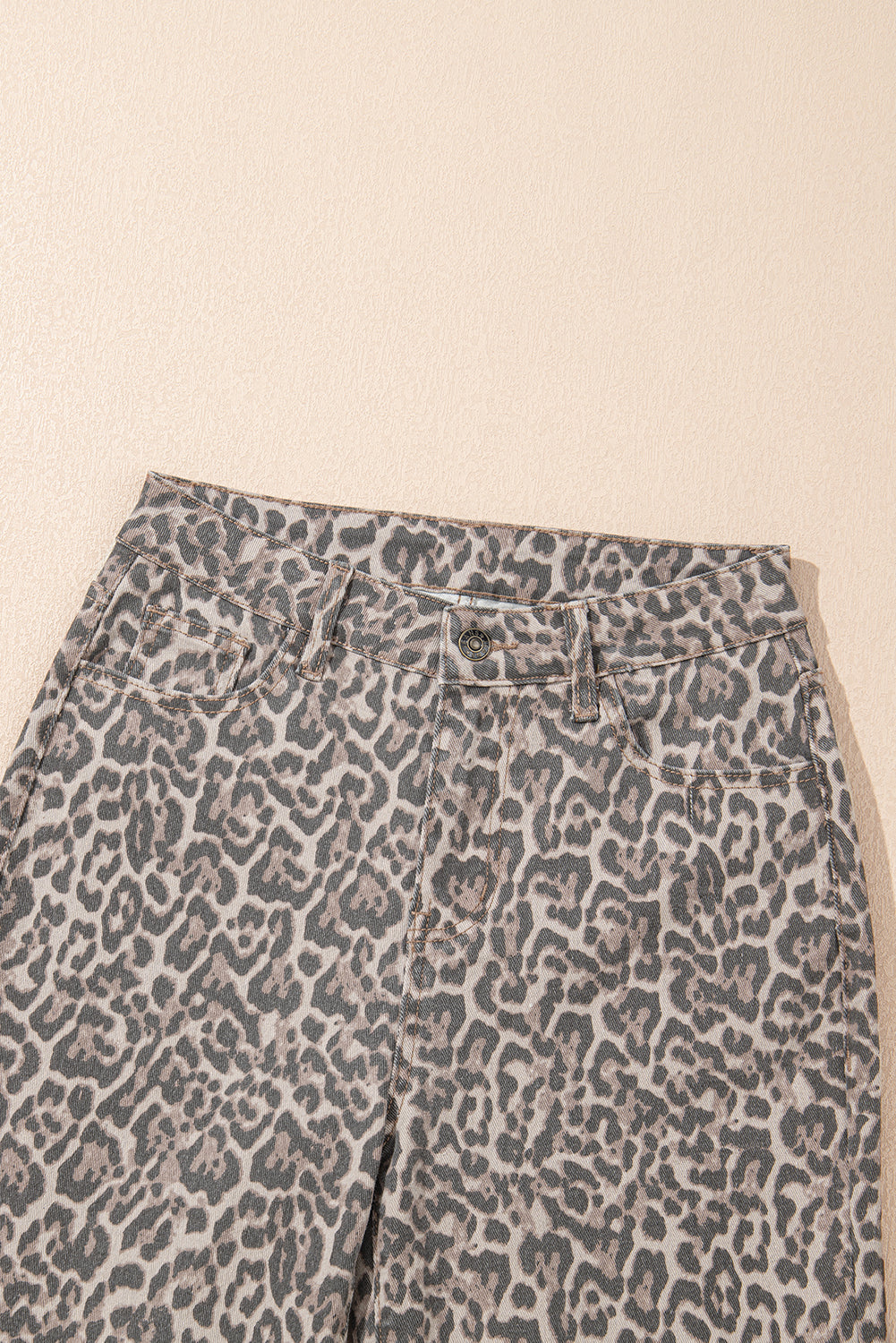 Brown Leopard Frayed Edge Wide Leg High Waist Jeans Jeans JT's Designer Fashion