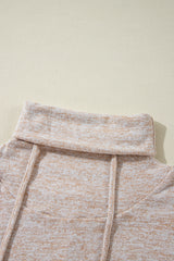 Apricot Drawstring Cowl High Neck Long Sleeve Split Top Long Sleeve Tops JT's Designer Fashion