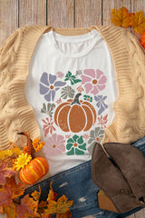 White Flower Pumpkin Distressed Graphic T Shirt Graphic Tees JT's Designer Fashion