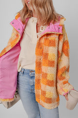 Orange Checkered Sherpa Hooded Jacket Jackets JT's Designer Fashion