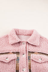Pink Western Aztec Print Sherpa Splicing Buttoned Flap Pocket Coat Jackets JT's Designer Fashion