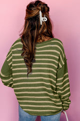 Green Stripe Drop Shoulder Casual Sweater Sweaters JT's Designer Fashion
