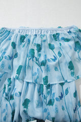 Green Floral Print Ruffled Side Slit Tube Top Maxi Dress Floral Dresses JT's Designer Fashion