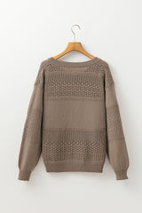 Camel Eyelet Pattern Detail V Neck Drop Shoulder Sweater Sweaters JT's Designer Fashion