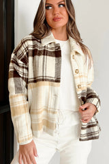 Multicolour Plaid Patchwork Side Pockets Buttoned Shacket Plaid Shackets JT's Designer Fashion