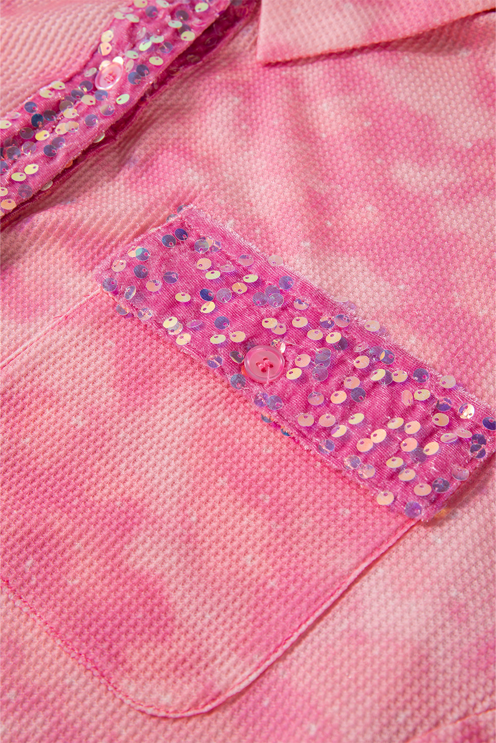 Apricot Pink Mineral Wash Sequin Patchwork Flap Pocket Shacket Jackets JT's Designer Fashion