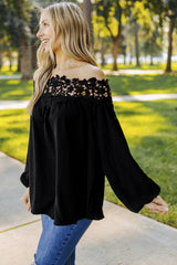 Black Blooming Lace Off The Shoulder Top Blouses & Shirts JT's Designer Fashion