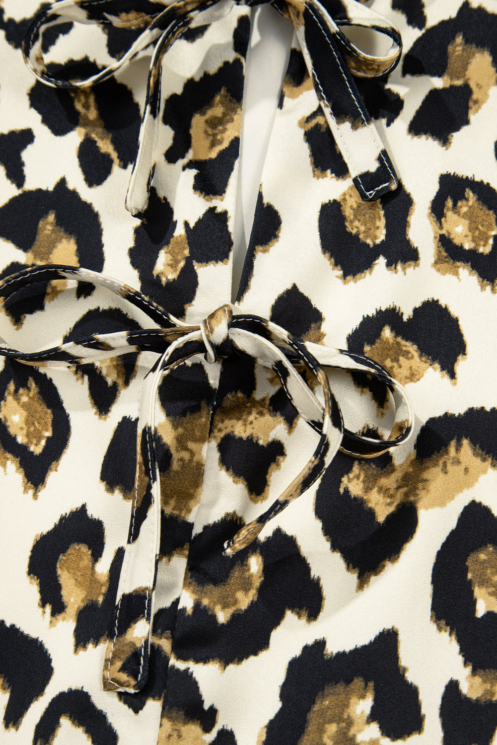 Apricot Leopard Bubble Sleeve Bow Tie Front Peplum Blouse Blouses & Shirts JT's Designer Fashion