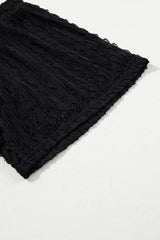 Black Frill Textured Short Sleeve Top and Drawstring Shorts Set Short Sets JT's Designer Fashion