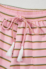 Pink Stripe Wide Short Sleeve Tee and Short Set Short Sets JT's Designer Fashion