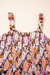 Black Floral Print Smocked High Waist Square Neck Jumpsuit Jumpsuits & Rompers JT's Designer Fashion