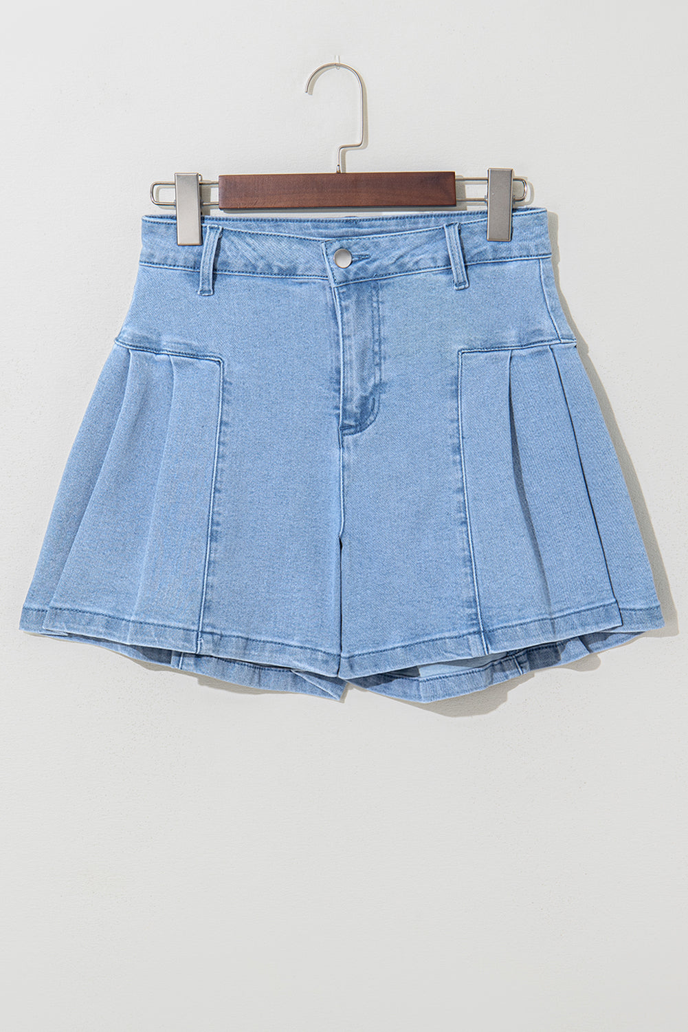 Dusk Blue Pleated Patchwork Wide Leg Lightweight Denim Shorts Denim Shorts JT's Designer Fashion