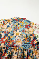 Multicolour Boho Floral Print Crochet Patchwork V Neck Loose Mini Dress Mini Dresses JT's Designer Fashion