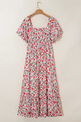 Pink Plus Size Floral Square Neck Puff Sleeve Ruffle Maxi Dress Plus Size Dresses JT's Designer Fashion