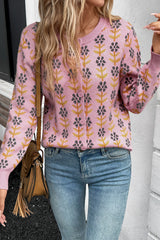 Pink Floral Button Down Ribbed Banded Cardigan Sweater Cardigans JT's Designer Fashion