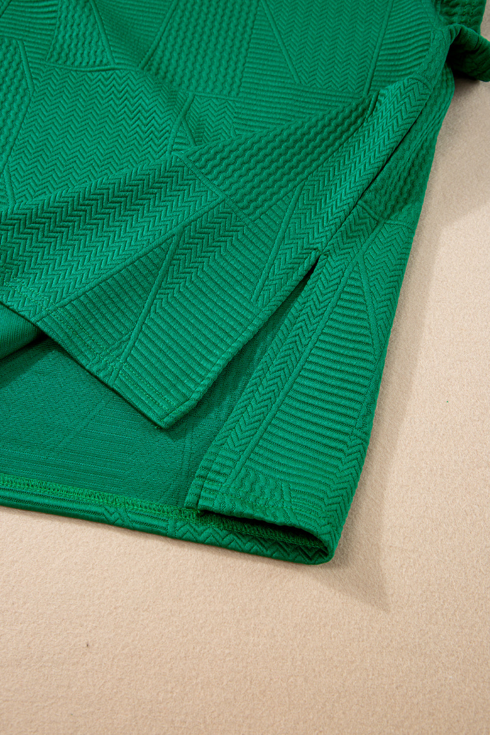 Dark Green Textured Ruffle Split Top and Drawstring Shorts Short Sets JT's Designer Fashion