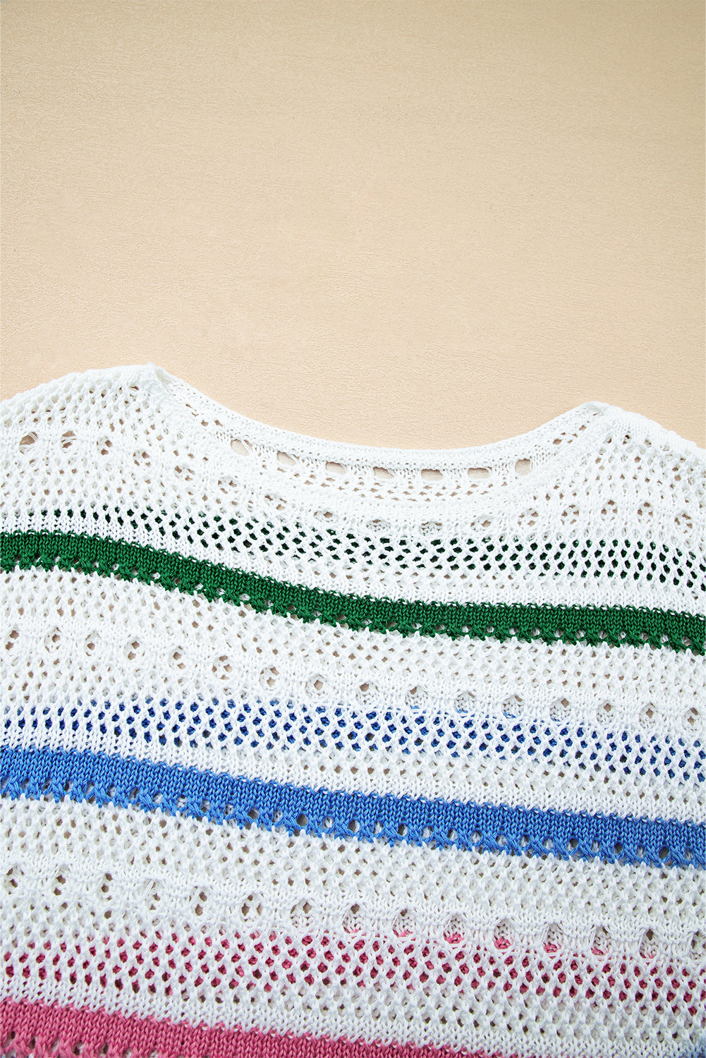 White Color Block Striped Pointelle Knit Sweater Sweaters JT's Designer Fashion