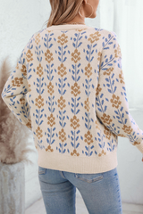 Apricot Floral Pattern Crew Neck Sweater Sweaters JT's Designer Fashion